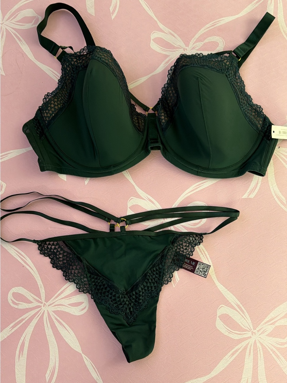 Adore Me Black Lace Underwire Bra with Strappy Thong
